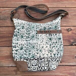 Myra Bag Gray Canvas Hobo Purse | Boho Faux Fur Leather Strap Festival Tote OOAK